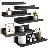 Fixwal Floating Shelves, 6 Sets of Wall Mounted Shelves for Home Decor, Modern Picture Ledge Shelves for Living Room, Bedroom, Bathroom, Kitchen (Black)