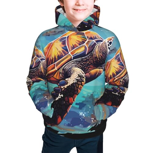 Green Turtle in Sea Water1 Kids Pullover Hoodies Boys Sweatshirts Girls Athletic Clothes with Pocket2