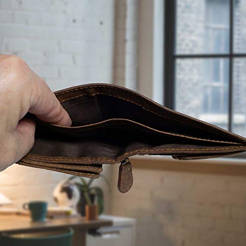 Diloro Full Size Mens Wallets Italy Bifold Flip Id Leather Wallet Vertical Slots Coin And Zip Compartment Rfid Blocking (Dark Hunter Brown) #TOP5