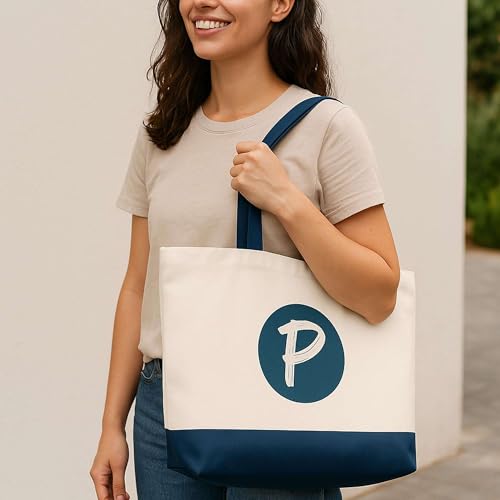Planetee Beige-blauer Einkaufsbeutel Lotte – Glück ist eine wie dich zu haben | Großer Einkaufsshopper, Geschenk für Kollegin, Muttertag, Geburtstag, Schwester, Weihnachten, Tante, Patentante