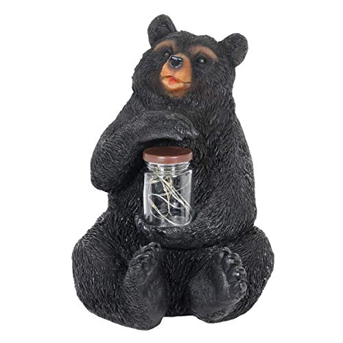 Exhart Garden Sculpture, Black Bear Solar Garden Statue With Glass Jar, 8 Led Firefly Lights, Outdoor Garden Decoration, 8.5 X 7.5 X 10.5 Inch #TOP1