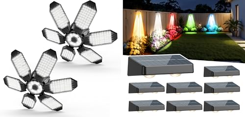 POLARPRA Garage Light 2Pack - Fence Lighting Solar Power Waterproof 8Pack