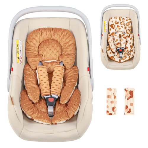 Image of Infant Car Seat Insert Head and Body Support, GFU Reversible Newborn Insert for Carseat With Strap Pads, Soft Stroller Cushion Pillow Insert for Boys and Girls, Fits for Stroller, Swing, Leopard Print