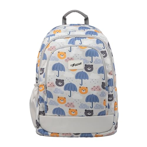 F Gear Cosmo Teddy 23L Kids School Backpack|Cute Teddy Print Design|3 Spacious Compartments with water bottle holder|Ergonomic Design, Lightweight & Comfortable|Perfect for School, Travel & Daily Use
