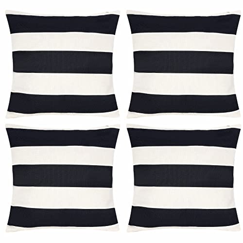 tiggell 4 Pack Waterproof Pillow Covers Outdoor Throw Pillowcases Decorative Garden Cushion Case for Home Garden Patio Couch Balcony Striped (18 * 18 inch Black & White)