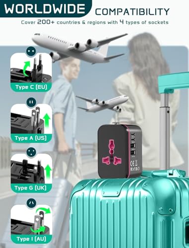 Image of Universal Travel Adapter Worldwide, European Travel Plug Adapter with 2 USB C, 2 USB A and Multi AC Outlets, International Power Converter All in One Universal Charger Power Adapter for EU US UK AUS