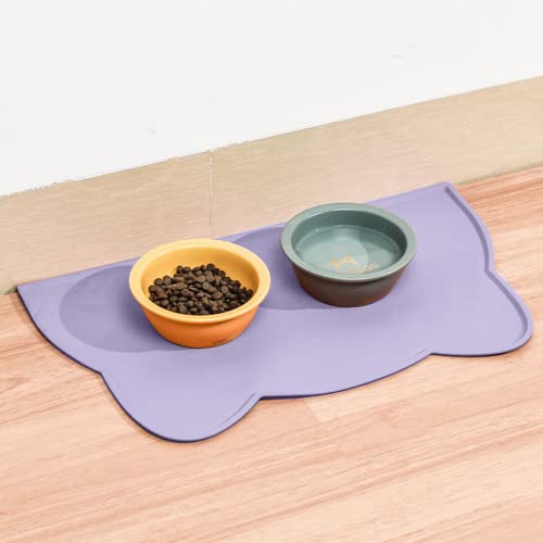 Cat Food Mat, Silicone Pet Feeding Mat For Floor Non-Slip Waterproof Dog Water Bowl Tray Cushion (17" X 10", Periwinkle Blue) #TOP5
