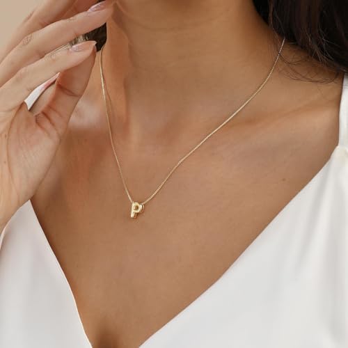 Image of Personalized Bubble Letter Initial Necklace, 14K Gold Plated, Dainty Pendant for Women, Trendy Gold Jewelry