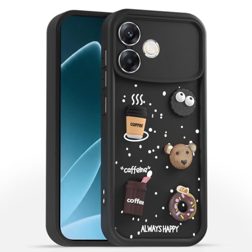 Image of Pikkme Back Cover for Oppo F33 Pro 5G | 3D Bear Silicone Cute & Fun Coffee Cartoon | Full Body Protection Bumper Case (Black)