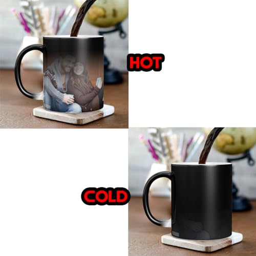 Image of Personalized Magic Mug with Photo Custom Heat-Sensitive Color-Changing Coffee Cup Unique Gift for Birthday, Anniversary, Valentine's Day 325ml Ceramic Black D46