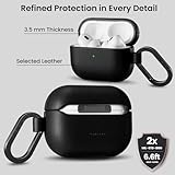 ORNARTO Compatible for AirPods Pro 2 Case,Full Protective Leather Cover with Carabiner for AirPods Pro 2nd / Pro 1st Generation(2023/2022/2019),Front Visible LED-Midnight Black - Image 3