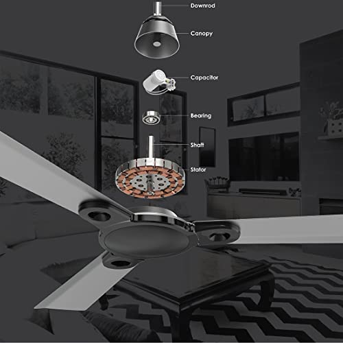 Image of Polycab Hohm Stolz Wi-Fi Smart Fan 1200mm Intelligent Ceiling Fan Compatible with Alexa, Google Assistant, IR Remote & Hohm Mobile App for Living Room Bedroom & Dining Room (48 inch, Grey)(Free Installation)