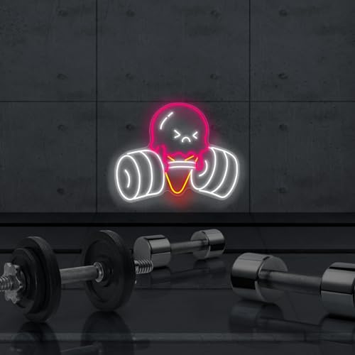 Image of Ice Cream Lift The Weight Neon Sign, Gymmer Led Sign, Body Building Gym Room Wall Decor, Open Gym And Fitness Club Wall Led Decoration, 16.9 inchx13 inch
