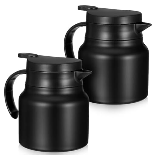 2 Pcs Thermal Coffee Carafe for Keeping Hot/Cold Insulated Stainless Steel Coffee Carafe for Hot Liquid Double Wall Vacuum Insulated Water & Beverage Dispenserfor Party Home, Black, 27 oz