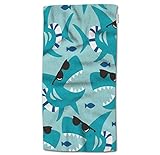 HGOD DESIGNS Hand Towel Shark,Funny Blue Sea Shark with Sunglasses Pattern Hand Towel Best for Bathr