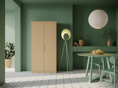 Jan Nowak Aktenschrank C001H Büroschrank Metallschrank Aufbewahrungsschrank 4 verstellbare Fachböden Pulverbeschichtet Abschließbar 195 cm x 90 cm x 40 cm (Beige)