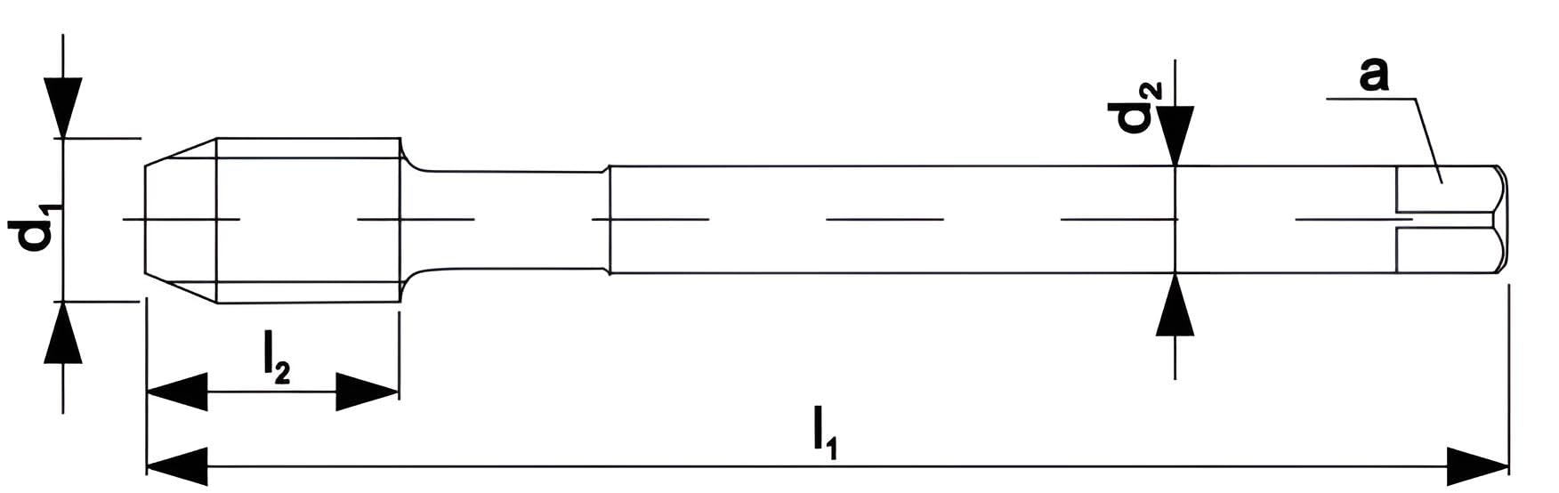 Maschio filettato a macchina HSS-E Co5%, rivestimento TiN, ossidato o vuoto a scelta, filettatura a 40°, per fori ciechi, forma C fino a 800 N/mm² (ossidato, M8)