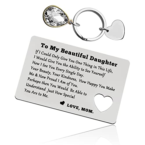 To My Daughter Gift from Mom Engraved Wallet Insert Card for Daughter in Law Inspirational Gift for Daughter Stepdaughter Graduation Gift Encouragement Gift from Mother Stepmom Metal Wallet Card Gift