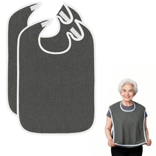 PcvGef 2 Stück Latz Für Erwachsene, 75x45 cm Erwachsenen Lätzchen, Wasserabweisende Erwachsenen-Lätzchen, Grau, Für Senioren Und Pflegebedürftige