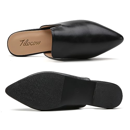 Image of Tilocow Women's Pointed Toe Flat Mules Backless Slip On Loafers | Lightweight, Soft Insole, Non Slip Sole, Printed, Dressy Casual, Office Work Business, Daily Wear