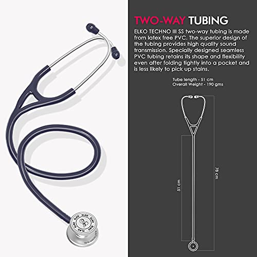 Image of ELKO EL-170 TECHNO III SS Stainless Steel Acoustic Stethoscope | Adult & Pediatric Stethoscope With Double Sided Chestpiece | Two-Way PVC Tubing | Doctors & Medical Students (Blue)