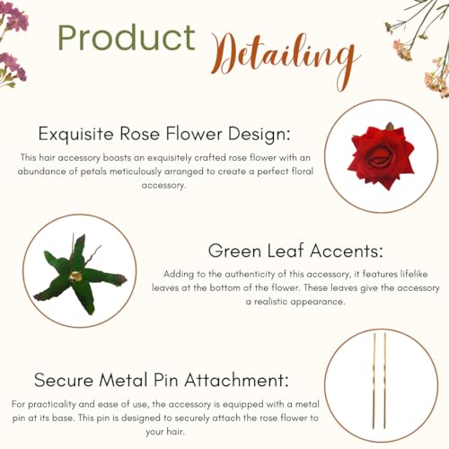 Image of Hair Flare Artificial Plastic & Metal Rose Flower with An Abundance of Petals Design Hairpin /Hair Clip /Judabun | Bridal Hair Accessories, Wedding, Festival for Women & Girls - 2700, Set of 2