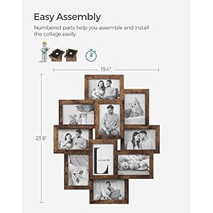 Songmics collage picture frames 4×6 picture frames collage for wall decor 10 pack photo collage frame for gallery multi family picture frame set glass front assembly required rustic brown  urban country home decor