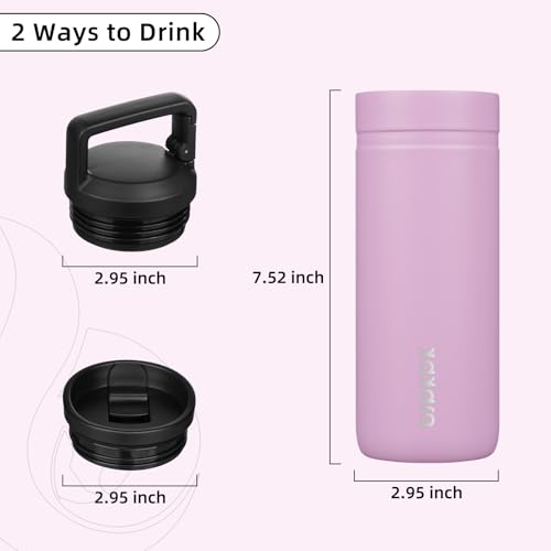 Image of BJPKPK 20 oz Insulated Travel Water Bottle, Coffee Tumbler Stainless Steel | Double Wall Vacuum, Leakproof, Thermal, Keeps Hot /Cold, Dishwasher Safe, Spill Proof, Wide Mouth, 2 Lids, Light Pink