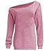 Dutebare Women Off Shoulder Shirts Long Sleeve Pullover Slouchy Sweatshirt Pink a M