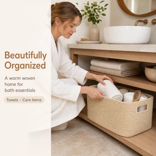 Image of 12.8GAL Small Cute laundry basket for nursery, Boho Square storage basket for Living Room Decor, Kids Girls Boys Toys Stuffed Animal Decorative Short Hamper for Dirty Clothes, Bath Towel,Shoes Oatmeal