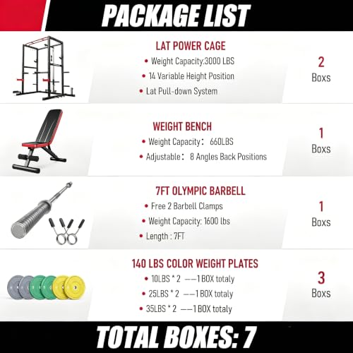 Image of SPORTSROYALS Power Rack, Multi-Functional Power Cage, Squat Rack with Pulley System & LAT Pull Down, Workout Cage with J Hooks for Home Gym
