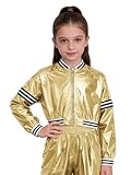 YiZYiF Kinder Metallic Jacke Mädchen Jungen Cutout Glänzende Sweatjacke mit Reißverschluss Glitzer Karneval Hip Hop Streetdance Top Gold 170