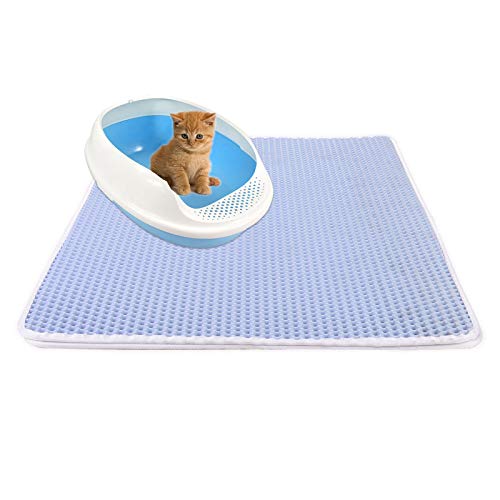 WYYUE Tapis de litière pour Chat, Imperméable Non Toxique EVA Double Couche en Nid d'abeille Design Tapis de Toilette Chat Imperméable Antidérapant, Facile à Nettoyer,Bleu,11.8 * 11.8 inches Cover