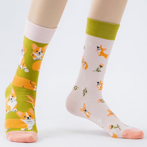 Image of 2 Pairs Cartoon Animal Crew Socks Fun Cotton Mid Calf Socks for Women