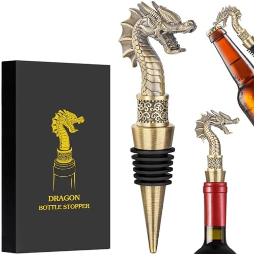 LKKCHER Dragon Head Wine Stopper, Dragon Bottle Opener, Wine Gifts for Men Dad Dragon Fans, Bottle Stoppers for Wine Champagne, Birthday Gifts, Father Day Gifts, Christmas Gifts, Bronze