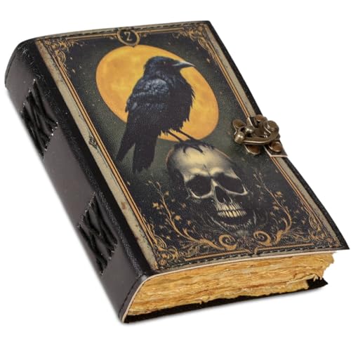 Diario vintage in pelle Grimoire stregoneria | Magico corvo teschio corvo teschio gotico libro di incantesimi | Diario di scrittura estetica per uomini e donne | Ideale per Halloween, incantesimi