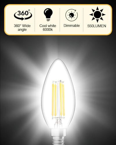 E14 LED Light Bulb Dimmable, 4W 550 Lumens E14 LED Light Bulb Cool White Dimmable 6000K, 40W Equivalent SES Small Edison Screw Light Bulbs, CRI 80 Candle Bulb, 6 Count - Image 4