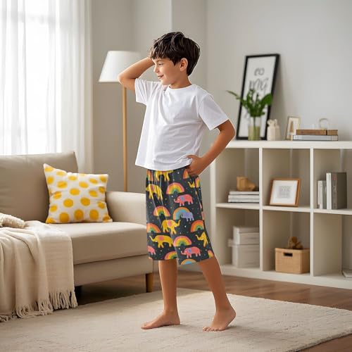Elephant Rainbow Sleep Shorts Summer Pajama Shorts Elastic Waist Sleep Bottoms with Pockets 6-14 Years4