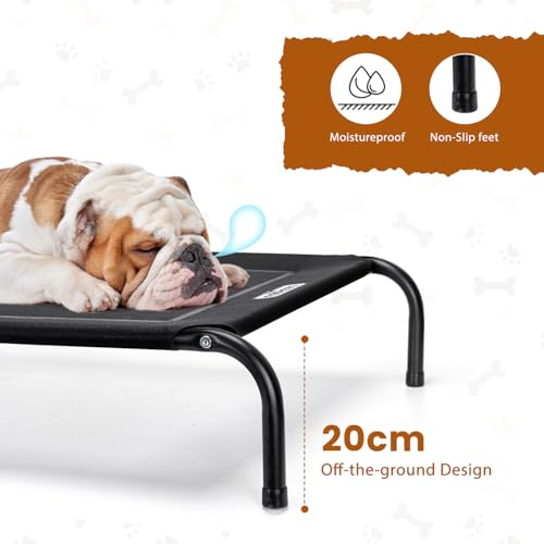 Nobleza Hundeliege Outdoor, Erhöhtes Hundebett Hunde, für Draußen Camping, Kühlendes Erhöhtes Hund Haustierbett, Haustierliege Waschbar und Robuster, Schwarz, L, 124x90x20CM