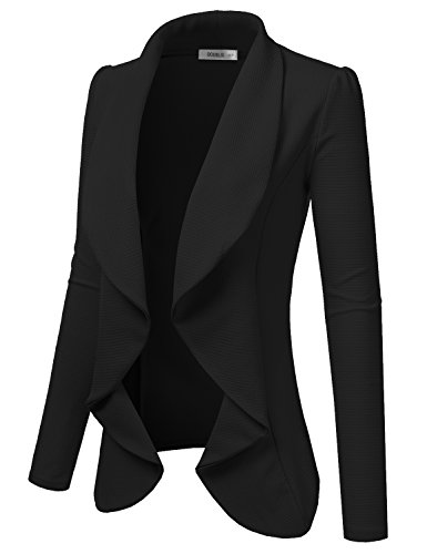 DOUBLJU Classic Draped Open Front Long Sleeve Business Casual Work Deconstructed Blazer Jackets for Womens with Plus Size2