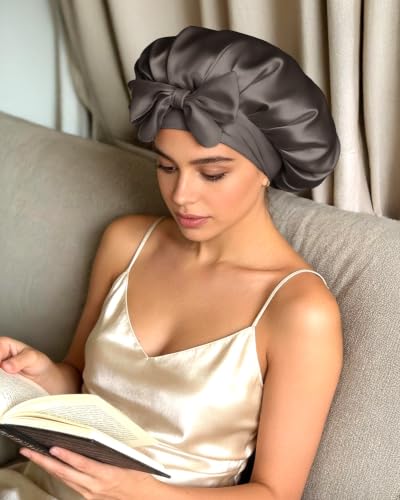 Image of BONNET QUEEN Silk Bonnet for Sleeping Women, Double layer Satin Hair Bonnet for Curly Hair, Satin Hair Cap for Sleeping