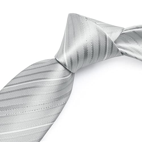 Image of DiBanGu Striped Tie Set for Men Silk Woven Plaid Necktie and Pocket Square Cufflinks Business Wedding
