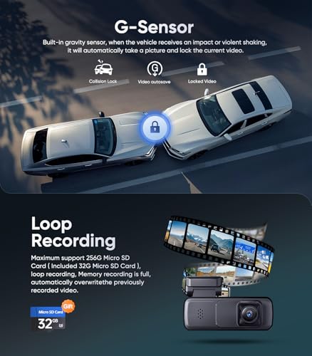 Mini Dash Cam Front 2K, Dash Camera for Cars,Dashcam Built-in WiFi Wireless with APP Control,Hidden-Style Single Car Camera, Included 32G Card, WDR, Night Vision, G-Sensor, 24H ParkingMode