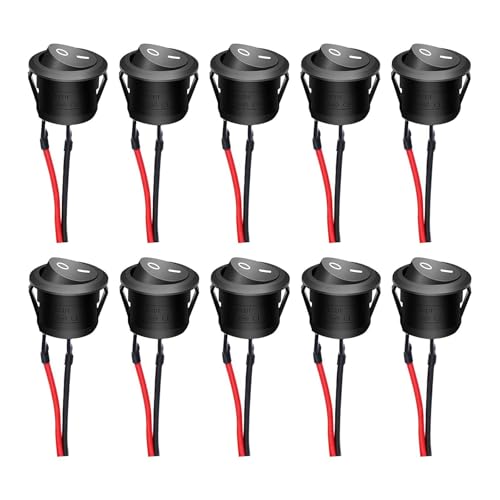 10 interruptores basculantes redondos KCD2 premium negro con cable | pines ON/OFF SPST 6 A/250 V amperaje