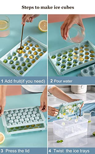 Aiouclay Ice Tray,Ice Cube Tray With Lid & Bin,66 X 1In Circle Ice Cube Tray,Sphere Ice Makers For Freezer With Container,Round Ice Ball Chilling Cocktail Whiskey Tea Coffee(Blue) #TOP1