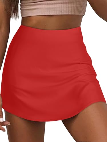 LYANER Women's Casual Satin Silk Side Zipper High Waist Mini Short Skirt with Lining Red X-Small