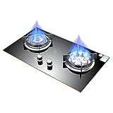 28.7In Built-In Gas Stove, Tempered Glass 2 Burner Gas Cooktops, Drop-In Gas Hob With Thermocouple Protection(Black Liquefied Gas) (Black Liquefied Gas)