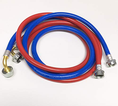 2-Pack PVC and Inside Nylon Braided Premium Washing Machine Hoses - 8 FT No-Lead Burst Proof Red_Blue Colored Water Inlet Supply Lines - Universal 90 Degree Elbow Connection - 10 Year Warranty - Thumbnail 3