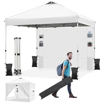 Nianles Canopy Tent 10x10 Pop Up Canopy with 4 Removable Sidewalls and Windows, Instant Shade Commercial Tent with 6 Pockets, Party Tent with Roller Bag, 4 Sandbags (White)
