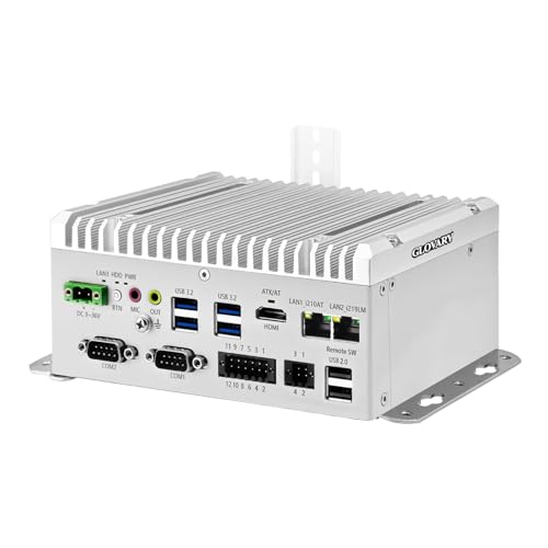 Glovary F1 Industriel Fanless Mini PC i5 8265U (4C8T, up to 3.9GHz), Micro Ordinateur Din Rail, Barebone, 2 x LAN (i210+i219-LM), 2 x RS232 COM, 8 Pin GPIO, 4USB3.2, 9-36V Auto Power on